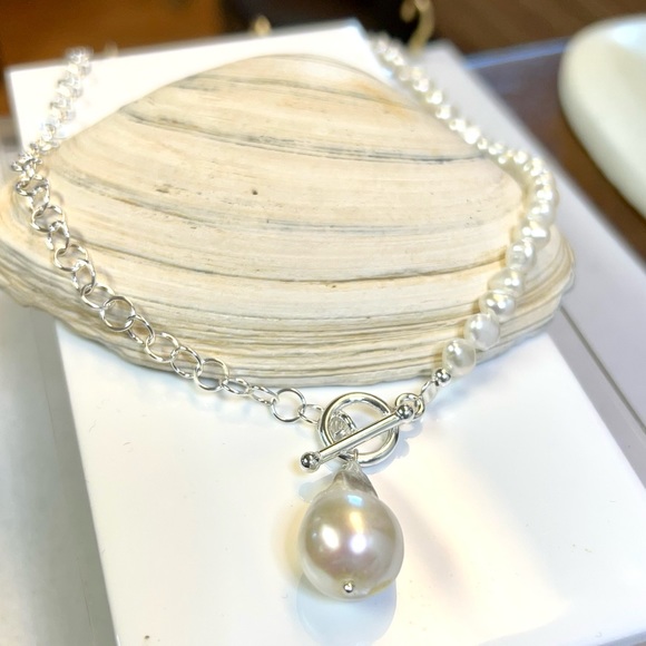 925 Sterling Silver. Freshwater Pearl Natural. Necklace - Picture 3 of 5